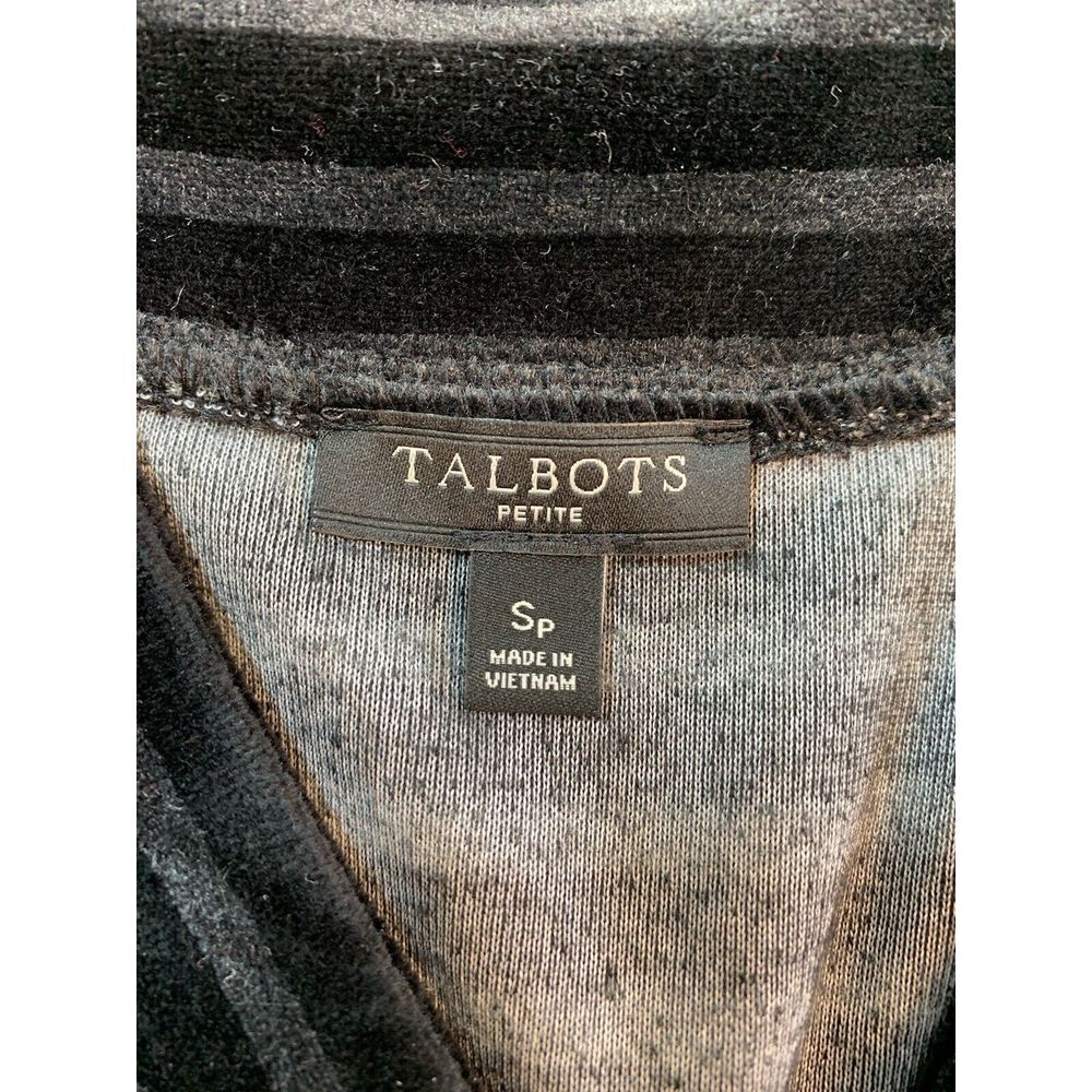 Talbots Top Women's Petites Small SP Soft Cozy  Black Stripe V Neck Velour Hygge - Picture 4 of 14